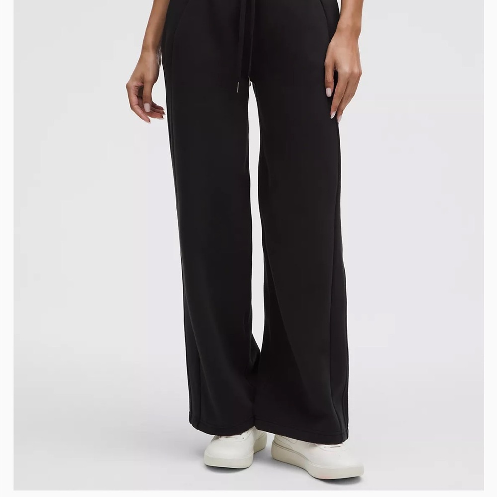Women's Black Scuba Mid-Rise Wide-Leg Pants Size L